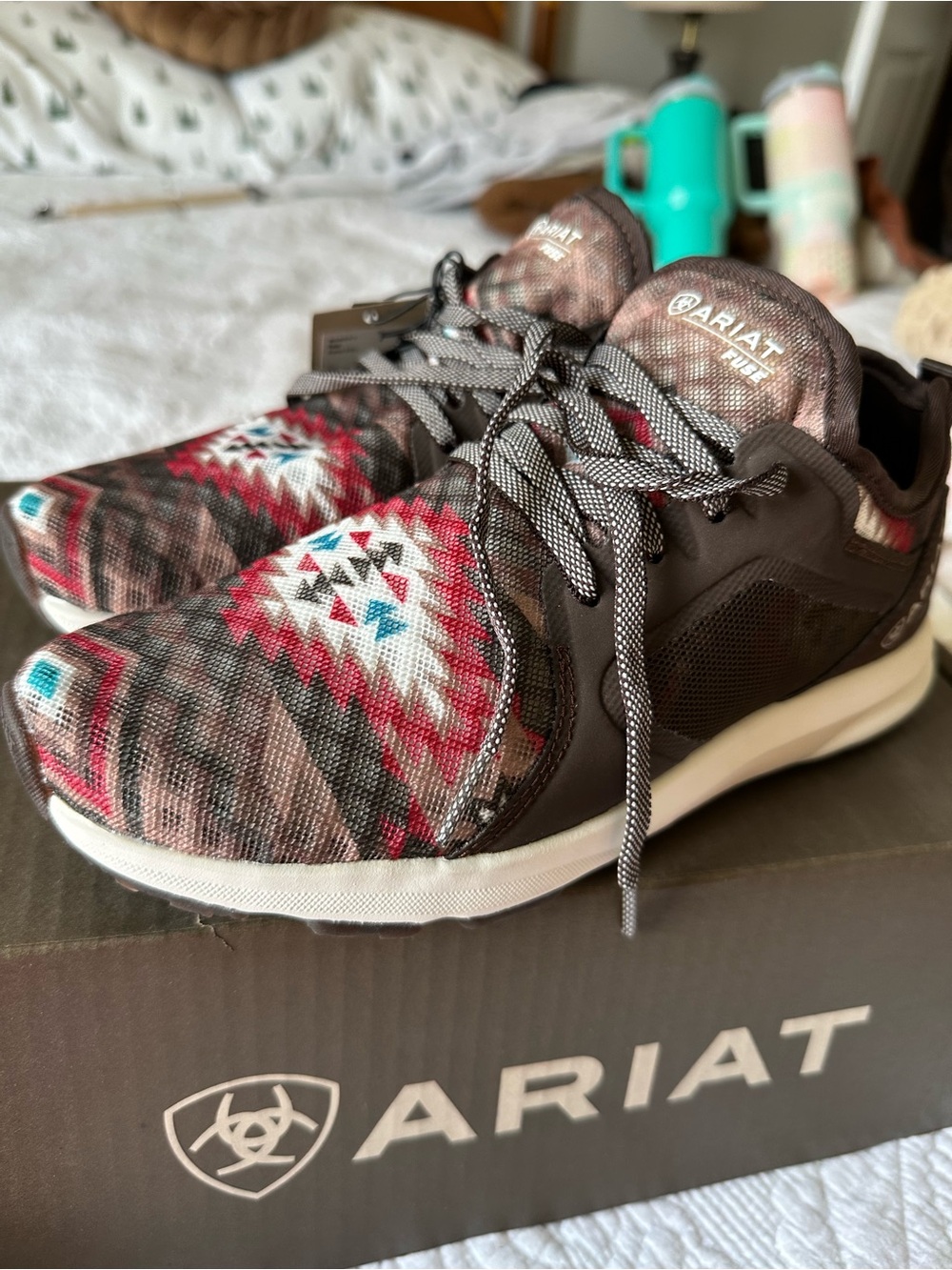 Ariat Fuse Brown Aztec Athletic Sneakers in Brown, Red and Turquoise Size 7